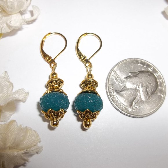 Blue & Gold Earrings Dangle Drop Jewelry NWT 6350 - Picture 2 of 6